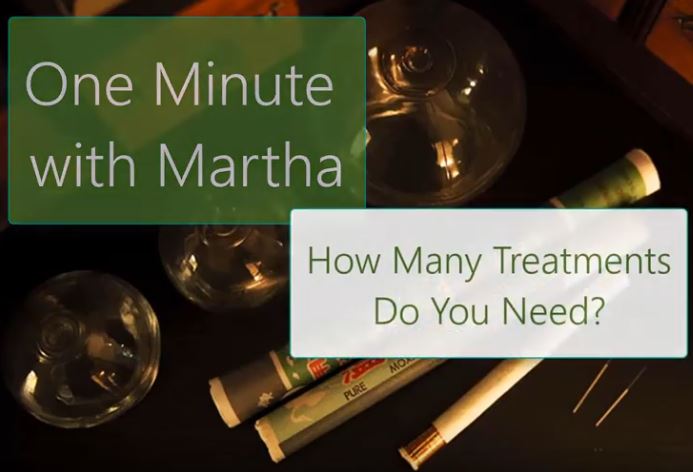 A table with cups and cigarettes, along with the words 'One Minute with Martha, How many treatments do you need?